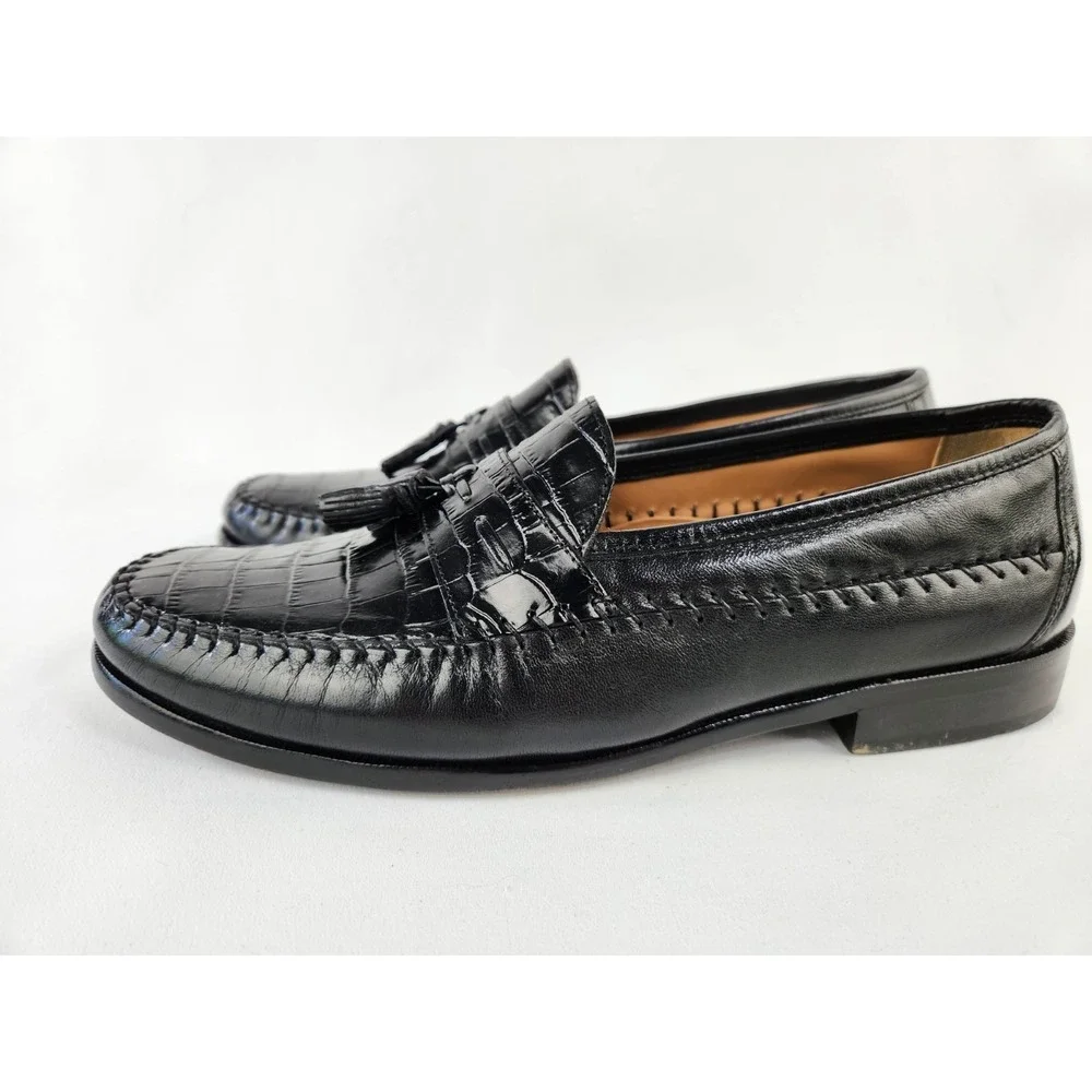 Florsheim Pisa Black Croc Leather Moc Toe Loafer Tassel Shoes Men's 12 EEE Wide